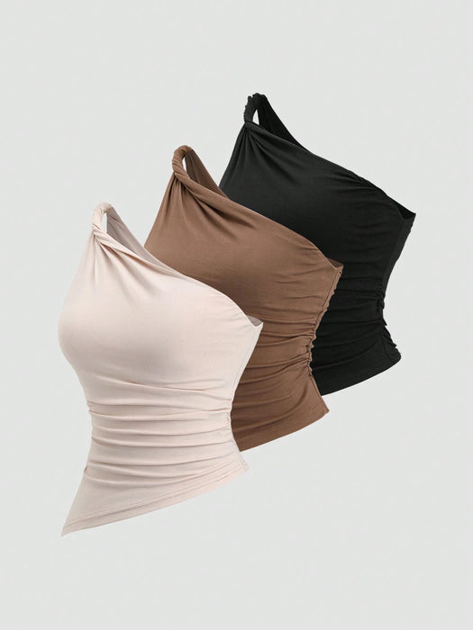 SHEIN Top corto asimétrico con pliegues y fruncido Sweetra Y2K Sexy Twist