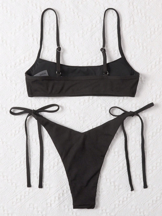 SHEIN Swim Basics Conjunto de bikini acanalado Tirante ajustable