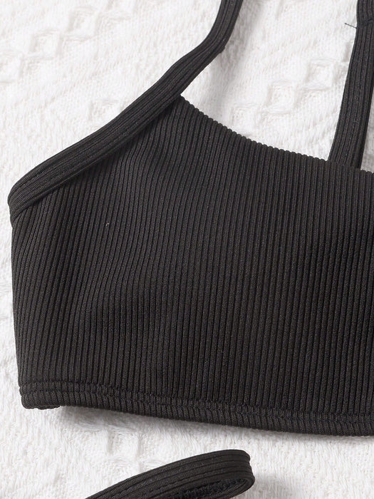 SHEIN Swim Basics Conjunto de bikini acanalado Tirante ajustable
