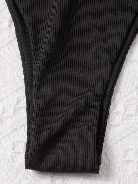 SHEIN Swim Basics Conjunto de bikini acanalado Tirante ajustable