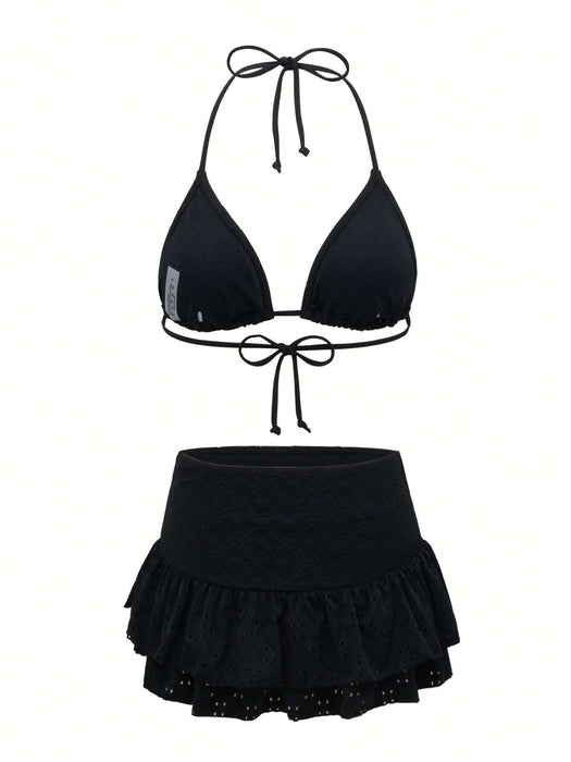 SHEIN Swim Mod Conjunto de bikini de cuello halter de unicolor para mujeres