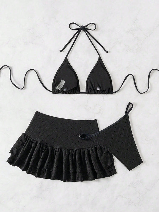 SHEIN Swim Mod Conjunto de bikini de cuello halter de unicolor para mujeres