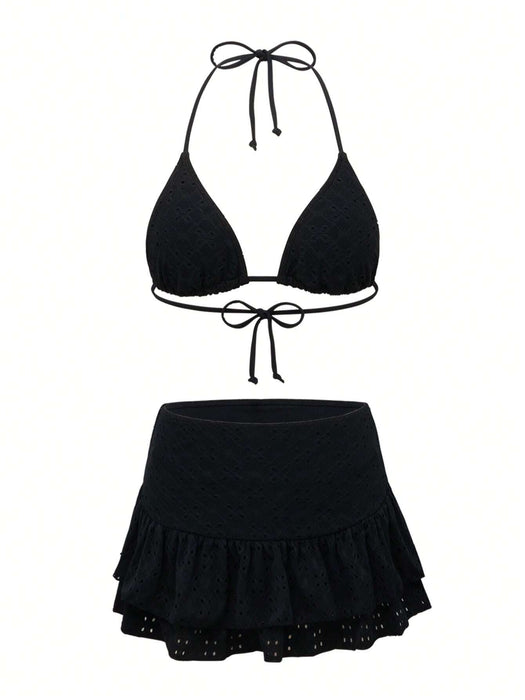 SHEIN Swim Mod Conjunto de bikini de cuello halter de unicolor para mujeres