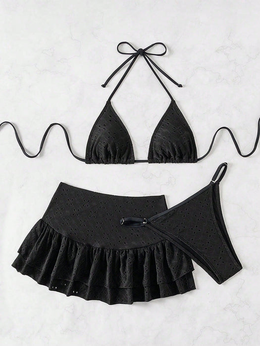 SHEIN Swim Mod Conjunto de bikini de cuello halter de unicolor para mujeres