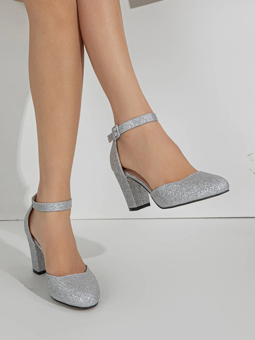 Tacones de mujer con punta redonda y tacón grueso, diseño calado, elegante para mujer