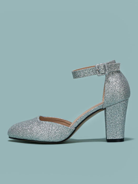 Tacones de mujer con punta redonda y tacón grueso, diseño calado, elegante para mujer