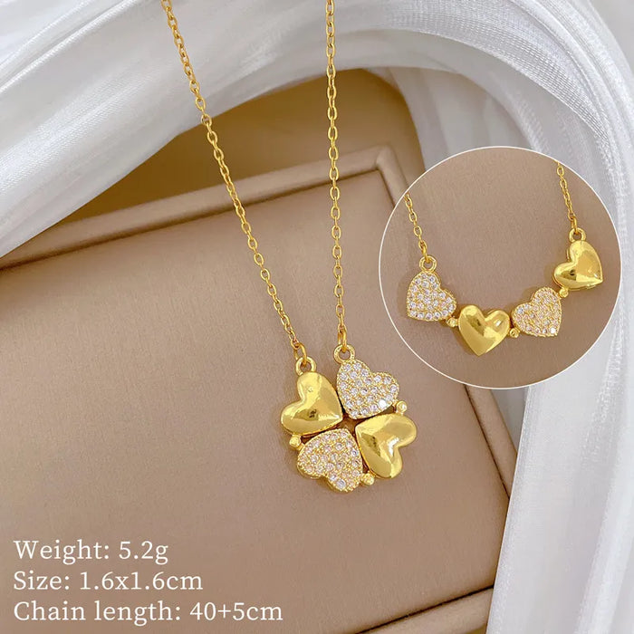 Collar con corazón y trébol • Colgante de la suerte •