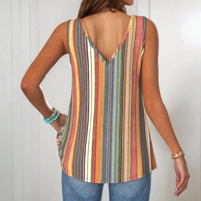Top sin mangas de mujer con rayas multicolores