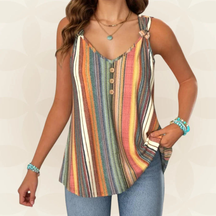 Top sin mangas de mujer con rayas multicolores