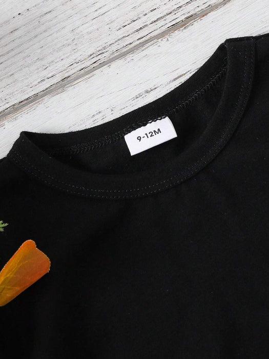 SHEIN Top Casual De Manga Corta Con Patrón De Corazón Para Niña
