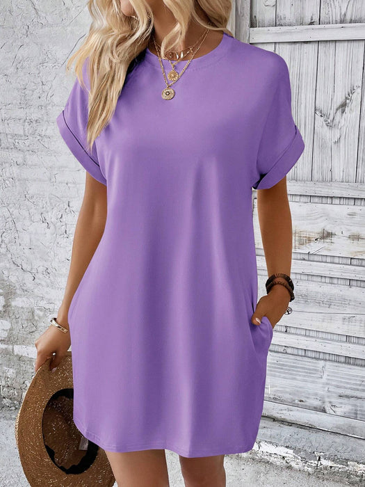 SHEIN Tropvida Vestido estilo camiseta unicolor con bolsillo oculto de manga murciélago