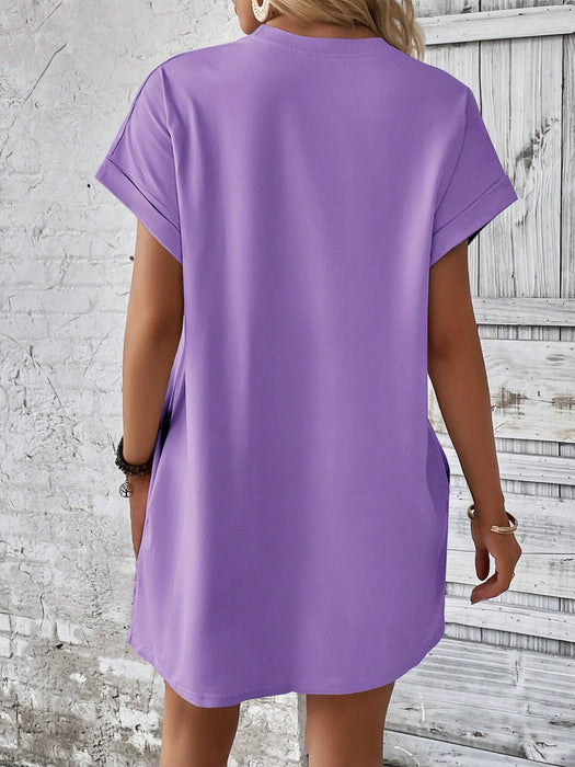 SHEIN Tropvida Vestido estilo camiseta unicolor con bolsillo oculto de manga murciélago