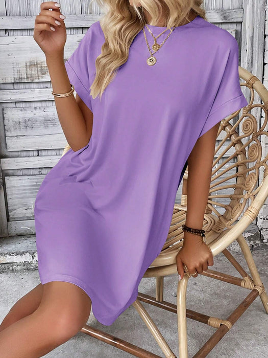 SHEIN Tropvida Vestido estilo camiseta unicolor con bolsillo oculto de manga murciélago