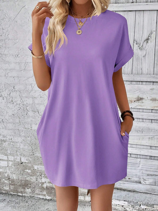 SHEIN Tropvida Vestido estilo camiseta unicolor con bolsillo oculto de manga murciélago