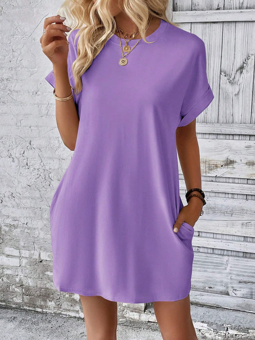 SHEIN Tropvida Vestido estilo camiseta unicolor con bolsillo oculto de manga murciélago