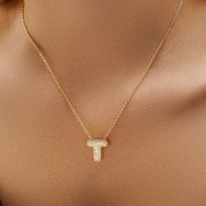 Collar con colgante de circonita cúbica con forma de burbuja, globo, con inicial de letra personalizada