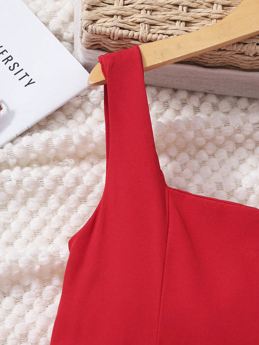 SHEIN Vestido lencero rojo para preadolescentes con diseño de lazo, silueta en línea A