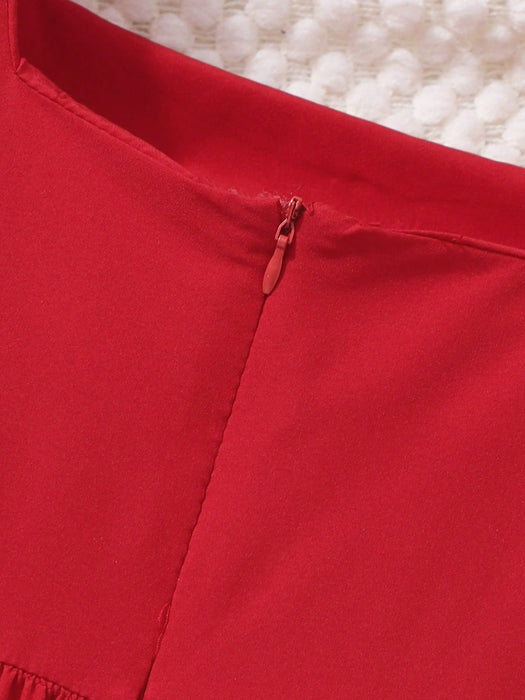 SHEIN Vestido lencero rojo para preadolescentes con diseño de lazo, silueta en línea A