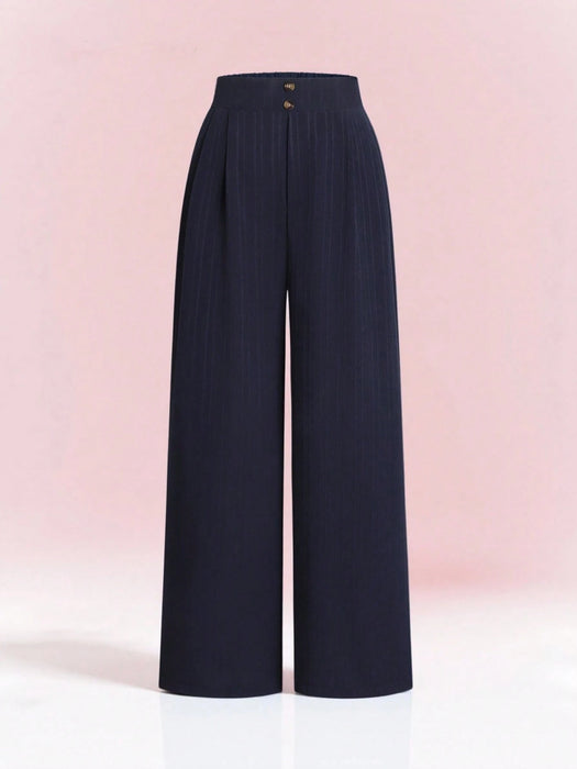 SHEIN Pantalones negros de pierna ancha con detalle de botones y rayas verticales