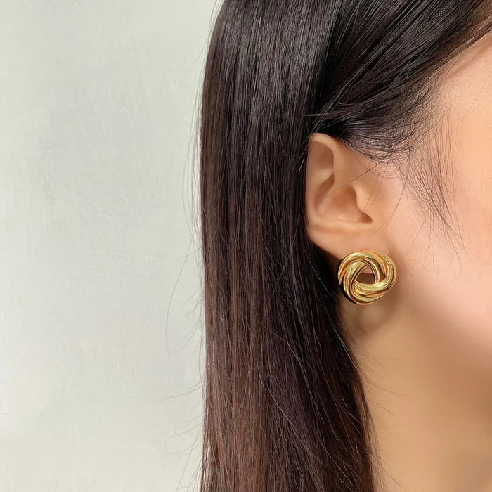 Pendientes de botón circulares con diseño retorcido para mujer, de cobre