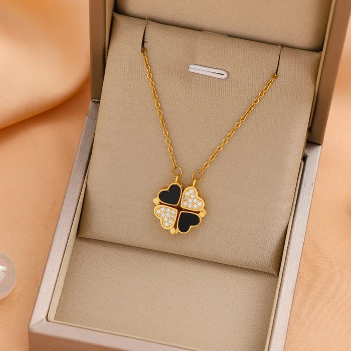 Collar con colgante de corazón y trébol de cuatro hojas , bisutería de imitación