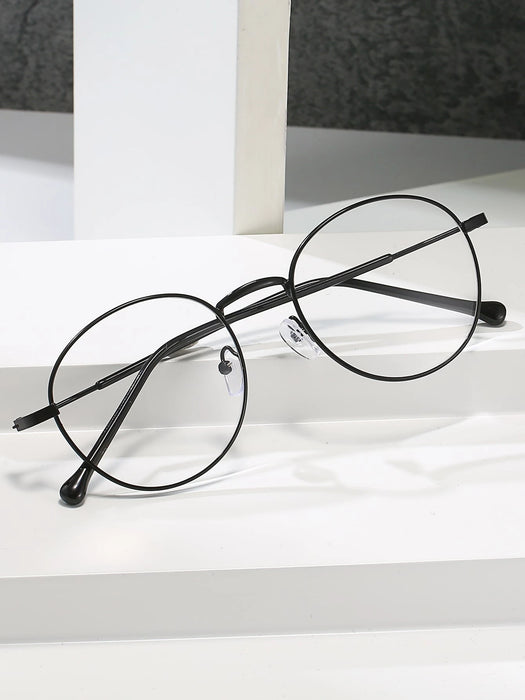 SHEIN Gafas de moda unisex con montura redonda de metal y lentes lisas