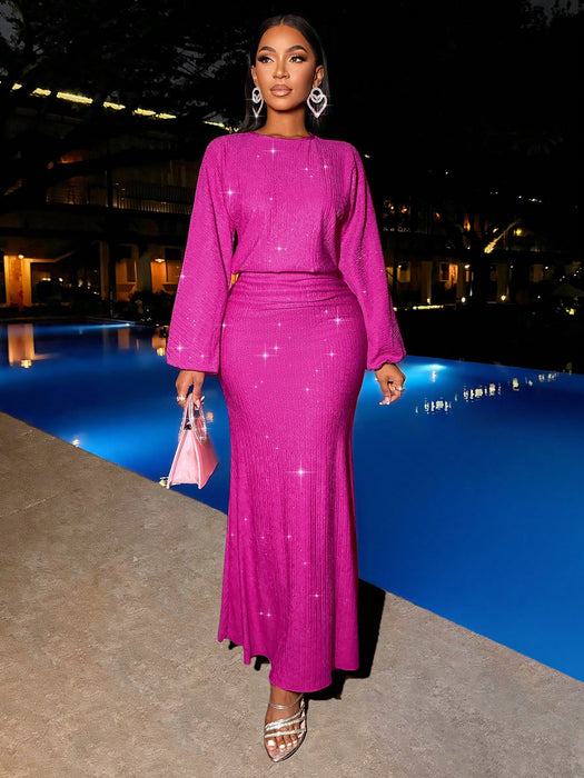 SHEIN Vestido maxi elegante con diseño de cola de sirena y ajuste ceñido para mujer