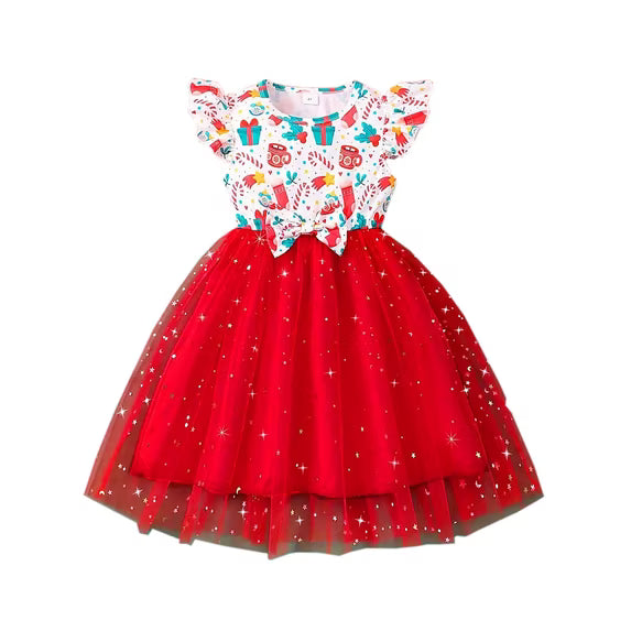 Vestido tutú navideño para niña, informal y esponjoso con lentejuelas