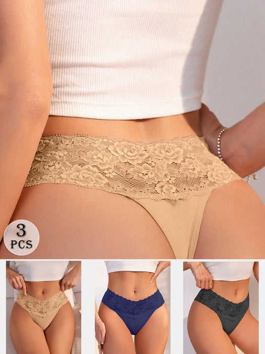 SHEIN Wedaily Set de 3 tangas de encaje de contraste sexy y multicolor para mujer