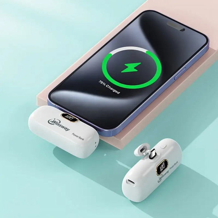 Mini banco de energía portátil Winsway de 5000 mAh: cargador USB-C con pantalla LED, compatible con iPhone, Samsung y Android
