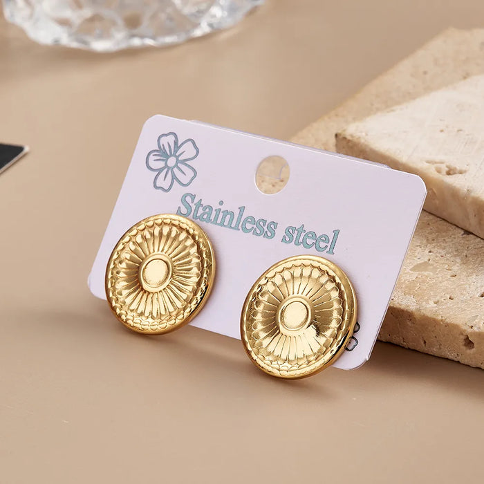Pendientes redondos de acero inoxidable estilo casual y moderno para mujer