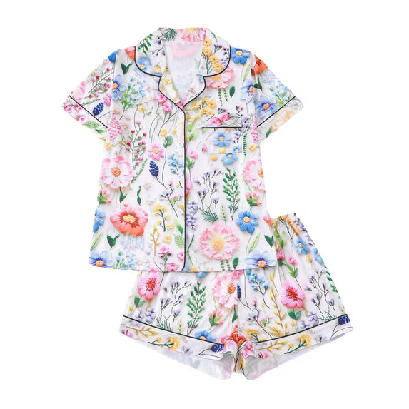 Pijama de dos piezas para mujer con estampado floral