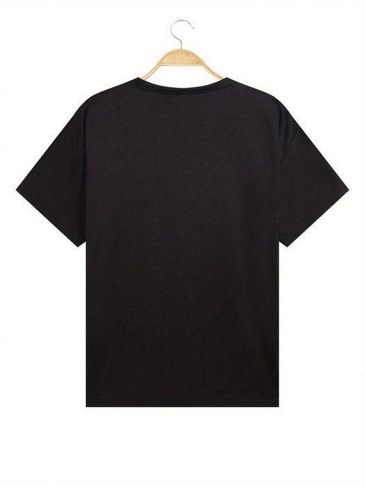 Shein Camiseta informal de manga corta con cuello redondo y estampado de labios dorados para mujer