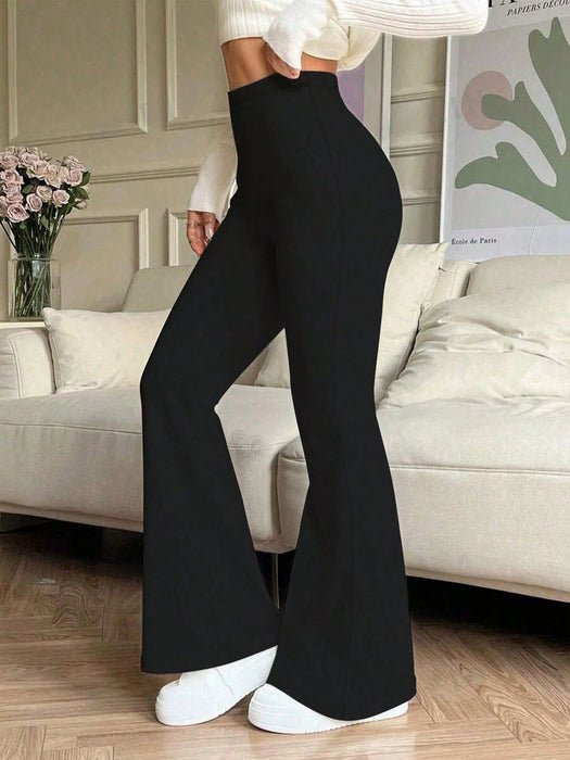 SHEIN Pantalones deportivos de yoga acampanados de cintura alta y color liso para mujer