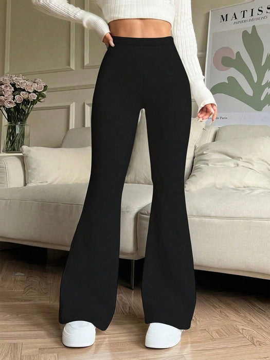 SHEIN Pantalones deportivos de yoga acampanados de cintura alta y color liso para mujer