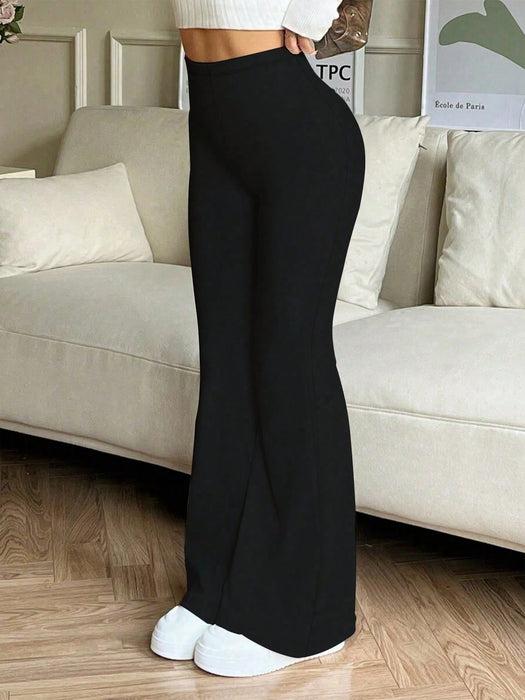 SHEIN Pantalones deportivos de yoga acampanados de cintura alta y color liso para mujer