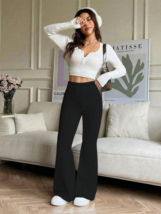 SHEIN Pantalones deportivos de yoga acampanados de cintura alta y color liso para mujer