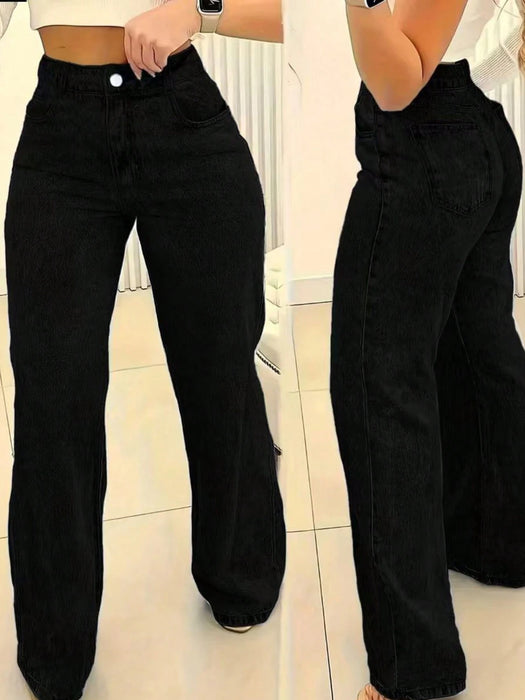 SHEIN Jeans de mujer de corte recto, holgados, informales y versátiles, con bolsillos
