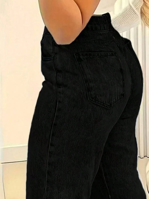 SHEIN Jeans de mujer de corte recto, holgados, informales y versátiles, con bolsillos