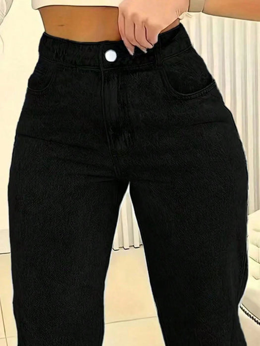 SHEIN Jeans de mujer de corte recto, holgados, informales y versátiles, con bolsillos