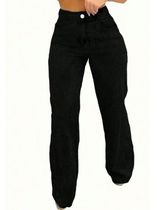 SHEIN Jeans de mujer de corte recto, holgados, informales y versátiles, con bolsillos