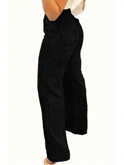 SHEIN Jeans de mujer de corte recto, holgados, informales y versátiles, con bolsillos