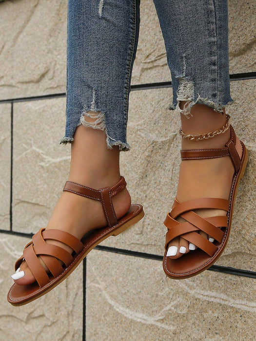 Sandalias planas romanas elegantes para mujer - Sin cordones, suela antideslizante