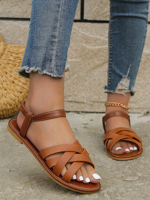 Sandalias planas romanas elegantes para mujer - Sin cordones, suela antideslizante