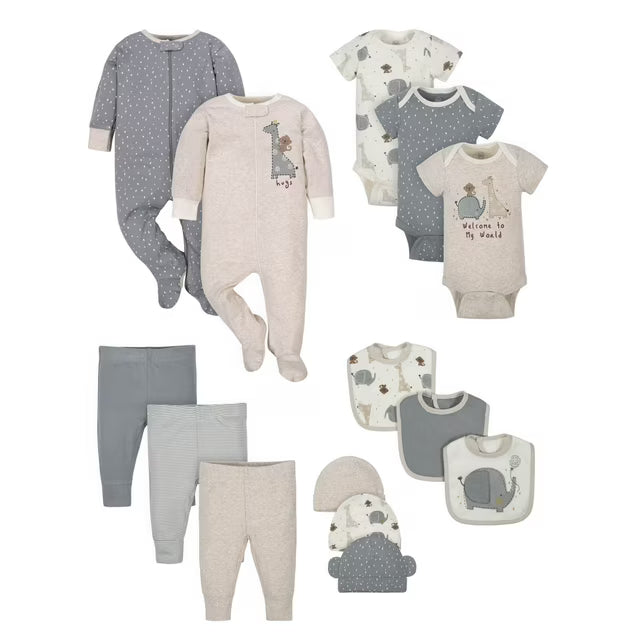 Set de regalo de canastilla de ducha de género neutro para bebé niño o niña de Wonder Nation, 14 piezas