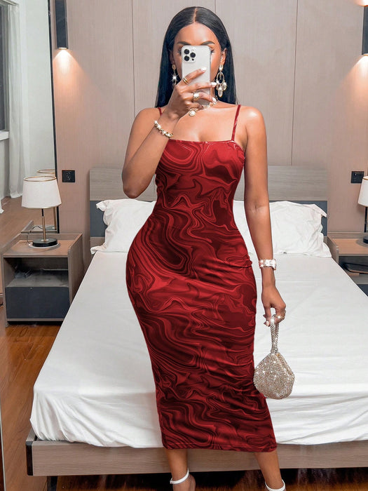 SHEIN Xyvia Vestido largo de Body ceñido con estampado de mármol, para mujer