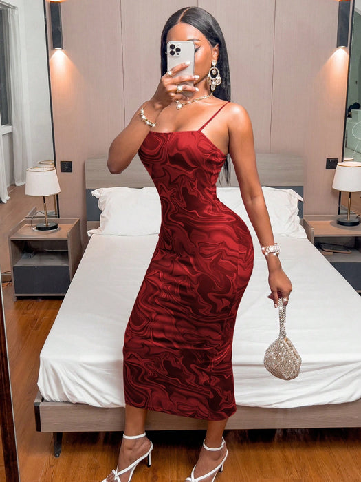 SHEIN Xyvia Vestido largo de Body ceñido con estampado de mármol, para mujer