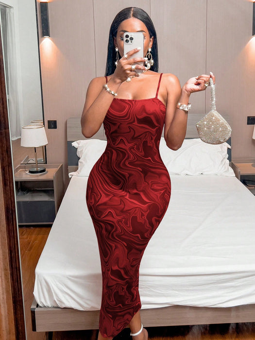 SHEIN Xyvia Vestido largo de Body ceñido con estampado de mármol, para mujer