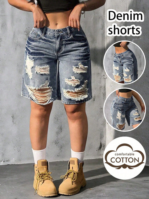SHEIN Shorts vaqueros desgastados estilo Y2K, moda retro informal