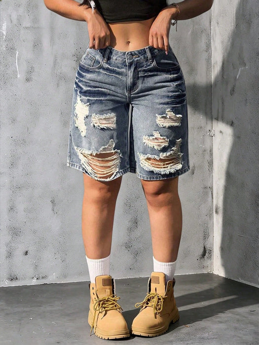SHEIN Shorts vaqueros desgastados estilo Y2K, moda retro informal